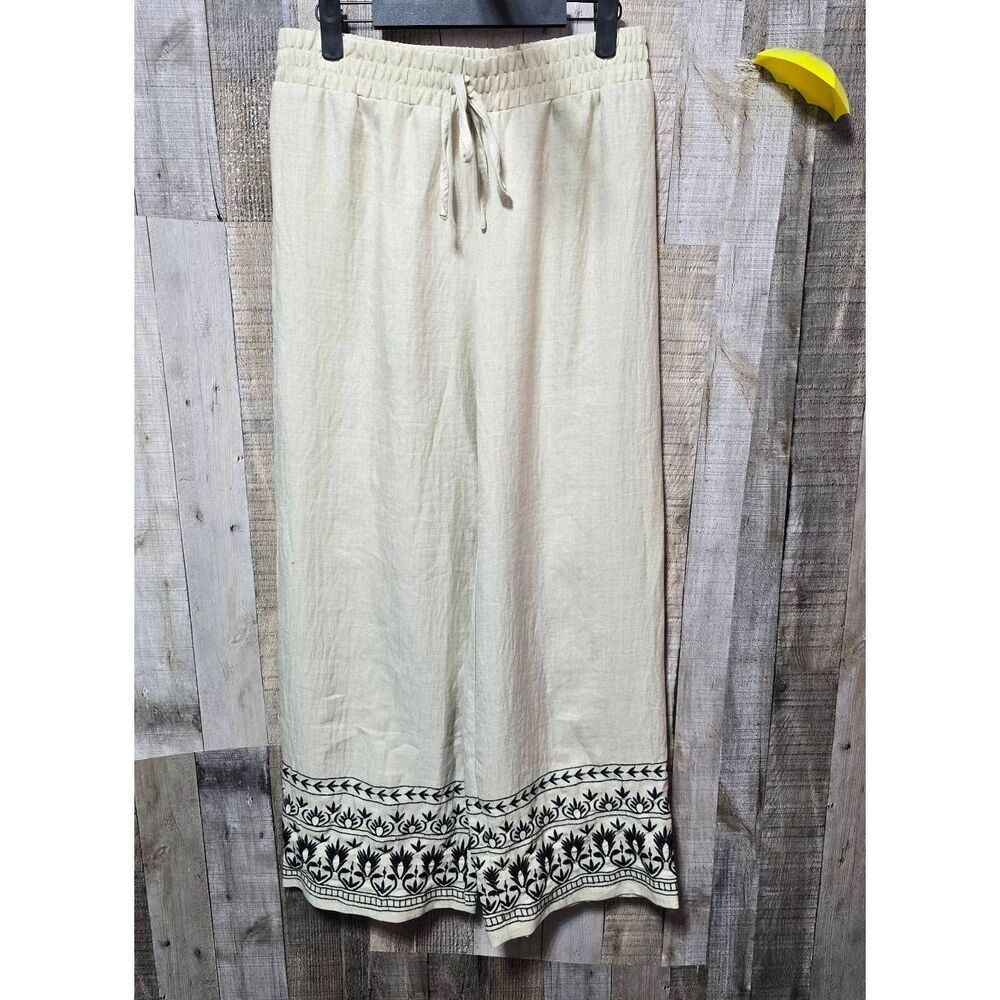 Wren New York Beige Embroidered Wide Leg Palazzo Pants Small Boho Festival Femme